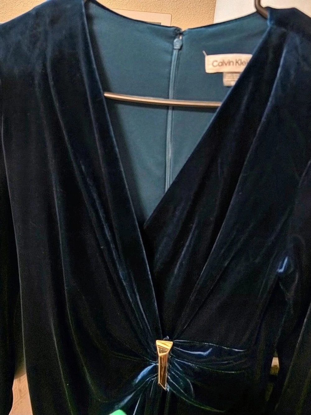 Calvin Klein Velvet Draped Wrap Dress, Blue